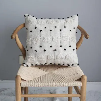 Produktbild von Famanu Kissenhülle Boho getuft - 45 x 45 cm, Weiß und Schwarz