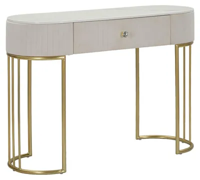 Produktbild von Montpellier Crema Glam Konsolentisch – Vergoldetes Metallgestell mit Marmorimitat-Platte und cremefarbenem Stoffbezug, 100 x 40 x 75 cm – Elegante Möbel