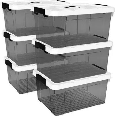 Productafbeelding van Famanu opbergbox 20 liter met stevig deksel - set van 6, transparant zwart