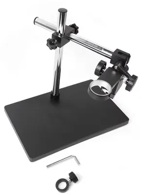 Immagine prodotto di Supporto per microscopio da tavolo - Braccio in acciaio singolo - Regolabile in altezza - Fissaggio da laboratorio