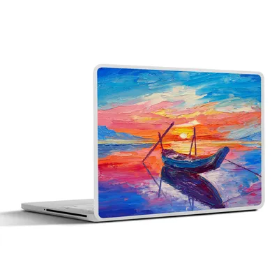 Produktbild von MuchoWow® Laptop Aufkleber Sticker Cover Malerei - Boot - Ölfarbe - Wasser 32.5x23.5 cm - Sticker für Laptop - Selbstklebend
