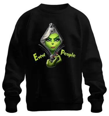 Immagine prodotto di Eww People Grinch zip verde donna sarcastica regalo unisex felpa pullover, nero, L