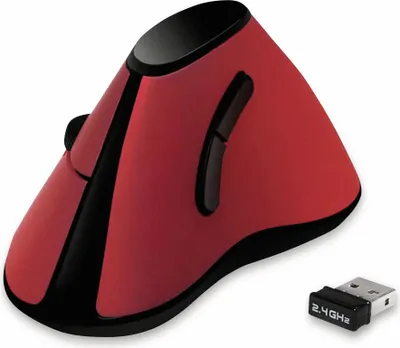 Produktbild von LogiLink Ergonomische Funk-Maus rot vertikal