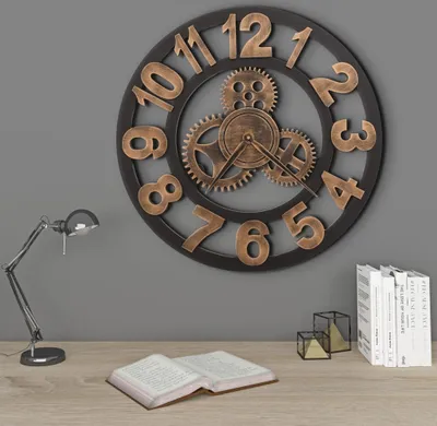 Produktbild von The Living Store Wanduhr Metall 58 cm Golden und Schwarz