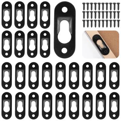 Produktbild von 50 Schlüssellochaufhänger mit Schraube, Wandmontage, schwarz, Metall, Linsenkopfbefestigungen, Bilderaufhänger zum Aufhängen von Bilderrahmen und Spiegeln (42x16mm)