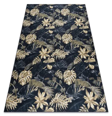 Productafbeelding van ANDRE 1311 tapijt wasbaar Monstera vertrekt antislip -  / goud zwart 80x150 cm