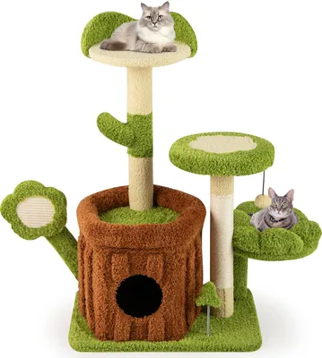 Image de COSTWAY Arbre à chat, arbre à chat avec niche pour chats, plateformes, lit de repos, balle&planche, arbre à chat Meubles pour chats, arbre à grimper, vert + brun 55x40x92 cm