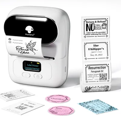 Produktbild von Tragbarer Bluetooth Etikettendrucker 203 DPI Barcode Beschriftungsgerät für iOS & Android, Mini Thermodrucker für Haushalt, Büro, Kleidung & Einzelhan