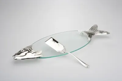 Produktbild von Lachsplatte Glas mit Heber 58,0 x 19,0 cm versilbert Anlaufgeschützt
