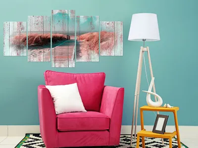 Produktbild von Akustikbild Strand Meer 200x100 cm 5-teilige Bilder Akustikschaum Hochleistungsschallabsorber Schallschutz Leinwand 5 tlg Wandbild Raumakustik Schalldämmung Holzoptik Landschaft Natur c-C-0029-b-p