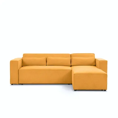Produktbild von Ecksofa CASTEL L-Form Wohnzimmer Sofa mit Schlaffunktion Bettkasten Kord Lino Gelb Rechts