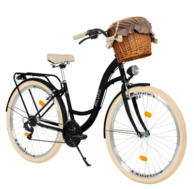 Produktbild von MILORD Damenfahrrad Citybike Komfort Mit Weidenkorb Hollandrad Fahrrad, 28 Zoll, 21-Gang, Schwarz-Creme