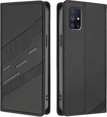 Produktbild von Hülle für Samsung Galaxy M51, Kunstleder Brieftaschen Handyhülle mit Kartenfach und Standfunktion Schwarz