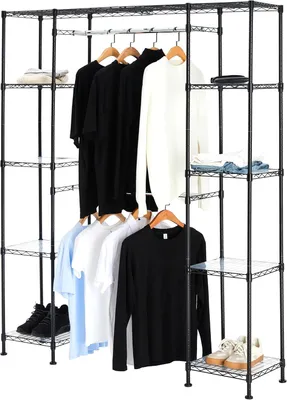 Imagen del producto de Armario abierto extensible para ropa - Estantería con 10 estantes ajustables y 2 barras para colgar - Acero -