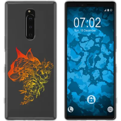 Produktbild von PhoneNatic Case kompatibel mit Sony Xperia 1 Silikon-Hülle Floral Katze M2-2