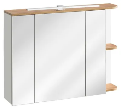 Image de Meuble de rangement salle de bain ASKA blanc et bois – Modèle suspendu avec portes