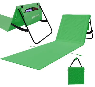 Produktbild von 24MOVE® Strandmatte 1er Set klappbar mit Rückenlehne, Strandliege mit Gurt, tragbar für Strand und Garten, Liegematte grün