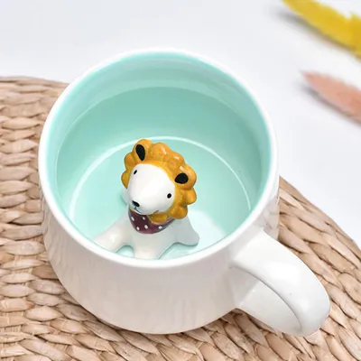 Image de Tasse en céramique avec cuillère et sous-tasse, 350 ml, motif lion en 3D