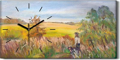 Produktbild von Wandkunst Leinwand Bild Uhr 60x30 Gemälde Landschaft Feld Himmel Natur - schwarze Hände
