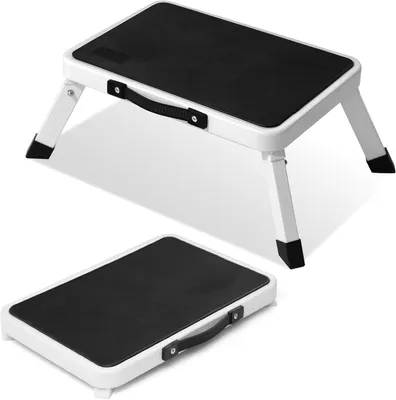 Produktbild von Klappbarer Tritthocker, 18cm Faltbarer Trittleiter, Rutschfest, Maximale Belastung 150KG, Fußhocker mit Rutschfester Plattform und Gummifüßen, Weiß