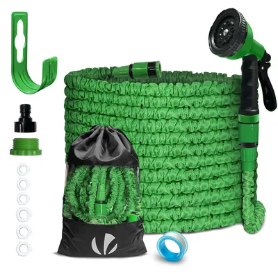 Produktbild von VOUNOT® Flexibler Gartenschlauch 15m, Flexibel Wasserschlauch Dehnbarer mit 10 Sprühfunktionen, Grün