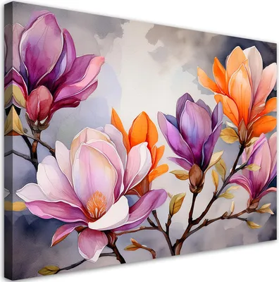 Produktbild von Leinwandbild Gemalte Blume 60x40 Feeby Bunt bild für die wand bereit zum aufhängen