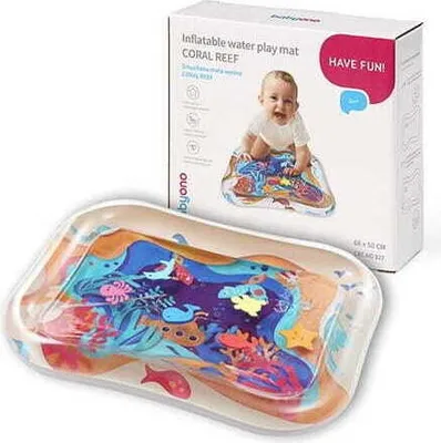 A product box and the inflatable water play mat are shown.
