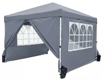Produktbild von COSTWAY Pavillon 3 x 3 m, Partyzelt höhenverstellbar, winterfester Gartenpavillon mit 4 abnehmbaren Seitenwänden, Sandsäcke & Rolltasche, Grau