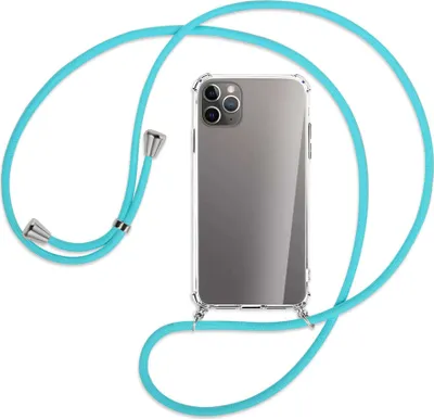 Produktbild von Handykette Backcover-Schutzhülle mit Band (Metall silberfarben) für Apple iPhone 11 Pro Max - türkis