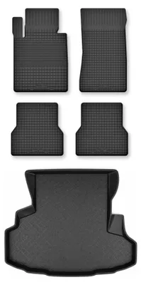 Imagen del producto de Alfombrillas de goma + bandeja de maletero para Jaguar XF I X250 2007-2015 (sedán) – juego de 5 piezas, negras, a medida – Wielganizator Semi-Universal