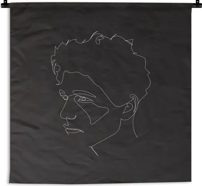 Produktbild von MuchoWow® Wandteppich Wandbehang Mann - Gesicht - Strichzeichnung 90x90 cm Tapisserie Dekoration Wandtuch - Wandaufhänger
