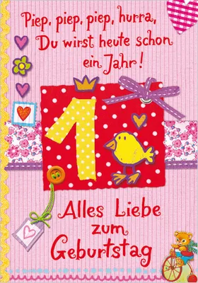 Produktbild von 1 Geburtstag Glückwunschkarte im Format 11,5x17cm mit Umschlag