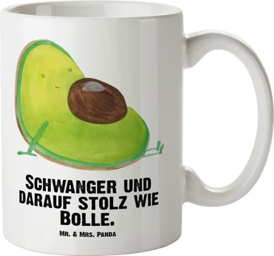 Produktbild von Mr. & Mrs. Panda Riesenkaffeetasse Avocado Schwangerschaft - Weiß - Geschenk, Teepott, Liebe, Große Tasse, Keramiktasse, jumbotasse, Wunder, Kaffeepott, Baby, Teetasse