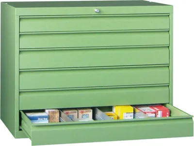 Produktbild von Werkzeug-Schubladenschrank - 800x1.023 mm - 1 Schubladenreihe - 4x75 mm, 4x100 mm - Tragkraft 50 kg - lichtgrau/zinkgelb