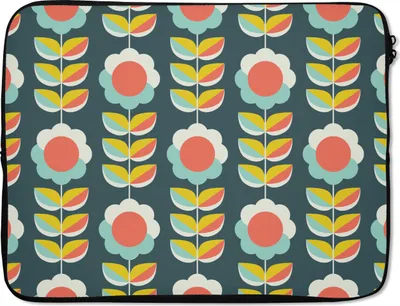Produktbild von MuchoWow® Laptop Hülle 17 Zoll Laptoptasche Retro - Blumen - Skandinavisch - Zipper - Schutzabdeckung