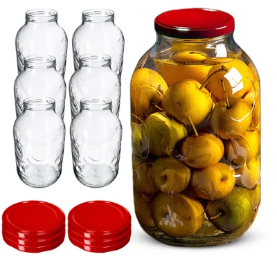 Produktbild von KADAX Weckgläser 5l, Einmachglas zum Einlegen, Einkochgläser für Schraubdeckel, Sturzglas, Marmeladenglas, Vorratsglas, Konservenglas, Rundgläser (Rot, 6 Stück)