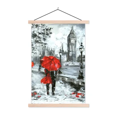Produktbild von MuchoWow® Textilposter Gemälde - Regenschirm - Öl 40x60 cm mit holzfarbenen Rahmen - Poster
