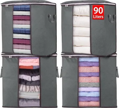 Obrázek produktu pro Velká skládací úložná krabice na oblečení, 90 l, na ložní prádlo a oblečení