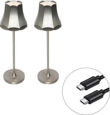 Produktbild von Set mit 2 Retro Tischleuchten Gunmetal wiederaufladbar IP44 Granny
