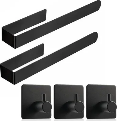 Image de Porte-serviettes en acier inoxydable noir, 2 pièces, autocollants, 23-37 cm