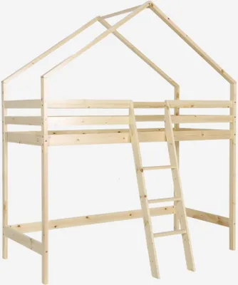 Produktbild von sweeek - Hochbett für Kinder Hütte 90 x 190 cm aus naturbelassenem Kiefernholz - Natur