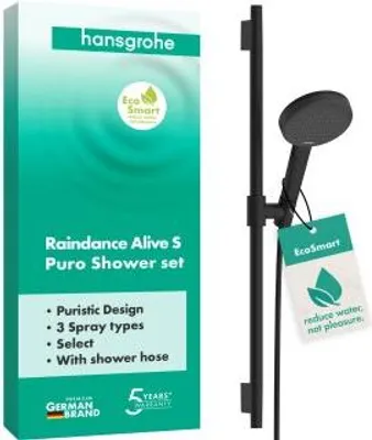 Produktbild von hansgrohe Raindance Alive Select S Brauseset 125 3jet EcoSmart mit Brausestange Unica S Puro 65 cm, Mattschwarz