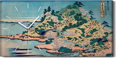 Produktbild von Dekor Leinwand Uhr Wandbilder 60x30 Malerei Asiatisches Insel Meer Gebirgs Fluss - weiße Hände