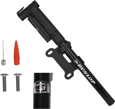Produktbild von Fahrrad-Minipumpe, kompakte Fahrradpumpe mit analoger Druckanzeige, flexiblem ausziehbarem Schlauch, 2 Adapter, Presta und Schrader, (L) ca. 28 / 46 cm