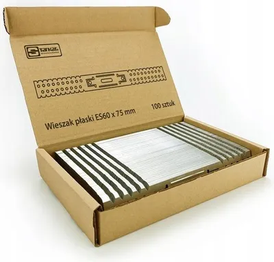 An open cardboard box containing a stack of metal hangers.