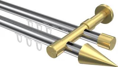 Produktbild von Interdeco Innenlaufstange / Gardinenstange mit Innenlauf Chrom / Messing-Optik, Typ Prestige Savio (Kegel), 20 mm Ø 2-läufig, 160 cm
