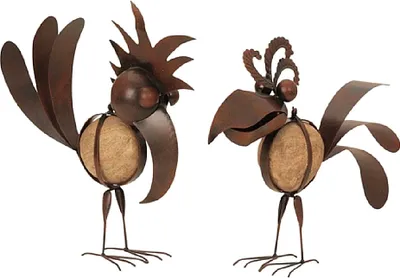 Produktbild von 2 Stück Metall Vogel Gartenfiguren mit Stein 32 bis 35cm
