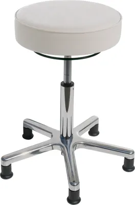Produktbild von Drehhocker Indianapolis | Sitzhöhe 46-59cm | Ø 53cm | Tragfähigkeit 110kg | Kunstleder-Sitz | Aluminium-Fußkreuz mit Gleiter | Weiß