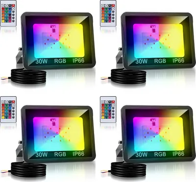 Produktbild von TolleTour 30W RGB fluter mit Fernbedienung RGB LED Strahler RGB LED Außenstrahler IP66 Wasserdicht 4 Stück