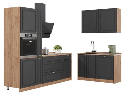 Image de Cuisine Vicco Fame-Line Anthrazit-Gold Landhaus/Chêne de force doré 220 x 120 cm, PT Marbre, Model 64973